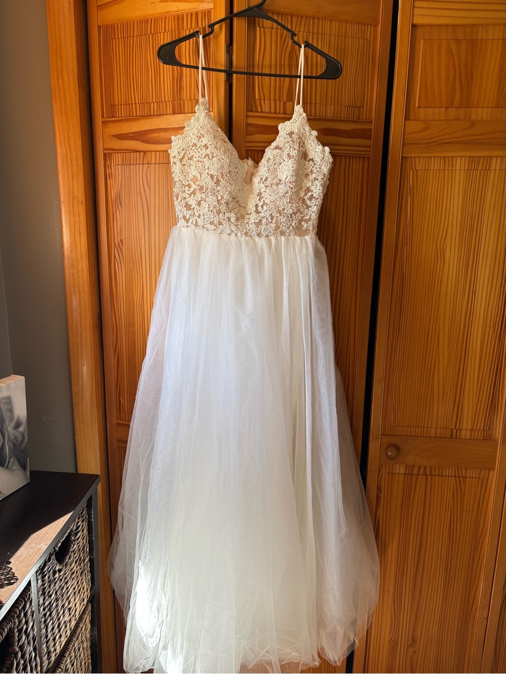 Lace Bodice Tulle Skirt White Bridal Gown